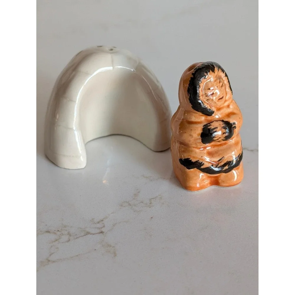 Vintage Eskimo and Igloo Salt and Pepper Shakers Ceramic Hand Painted Set